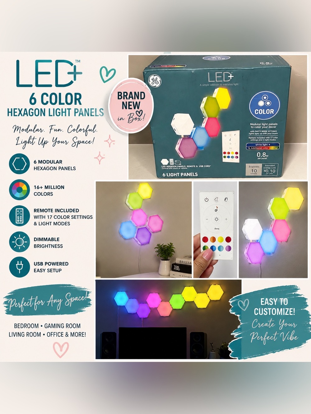 LED+ 6-Panel Hexagon Light Set - Multicolor